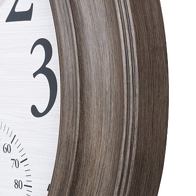 La Crosse Technology 26.2-in. Indoor/Outdoor Brushed Gray Oak Quartz Clock with Temperature and Humidity