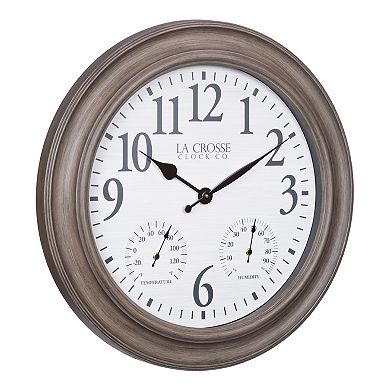 La Crosse Technology 26.2-in. Indoor/Outdoor Brushed Gray Oak Quartz Clock with Temperature and Humidity