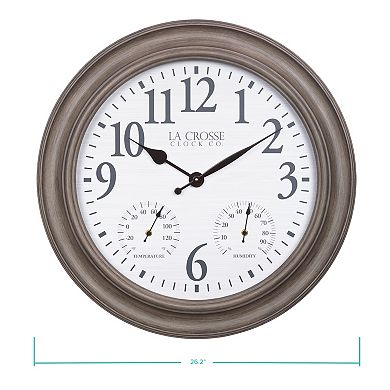 La Crosse Technology 26.2-in. Indoor/Outdoor Brushed Gray Oak Quartz Clock with Temperature and Humidity