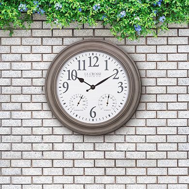 La Crosse Technology 26.2-in. Indoor/Outdoor Brushed Gray Oak Quartz Clock with Temperature and Humidity