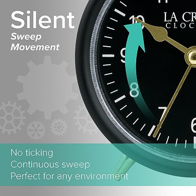 La Crosse Clock Black Silent Sweep Twin Bell Quartz Alarm Clock