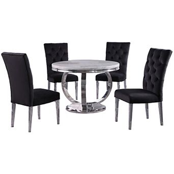 Best Master Furniture Layla 5 pc Modern Faux Marble Round Dining Set