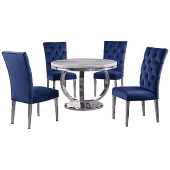 Best Master Furniture Layla 5 pc Modern Faux Marble Round Dining Set
