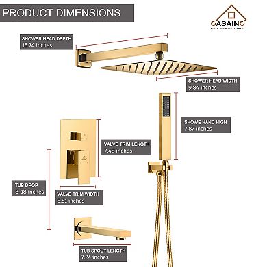 10" Luxury Dual Rainfall Shower System Kit With Bathtub Spout