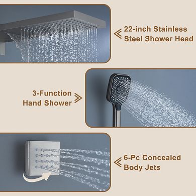 22" Wall Mounted Shower System Set 6 Body Jets & Handheld Spray
