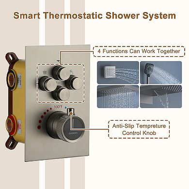 22" Wall Mounted Shower System Set 6 Body Jets & Handheld Spray