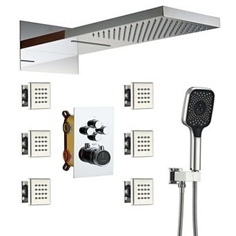 22" Wall Mounted Shower System Set 6 Body Jets & Handheld Spray