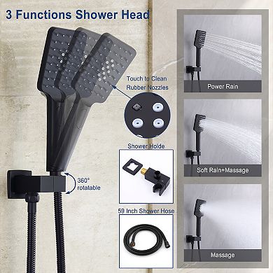 12" Wall Mounted Luxury Shower System Set Handheld Spray