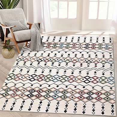 Glowsol Bohemian Farmhouse Area Rug Vintage Washable Indoor Floor Cover Mat For Home Office