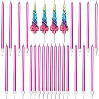 28 pc Rainbow Unicorn Horn Birthday Cake Candles Set For Party Dessert Décor