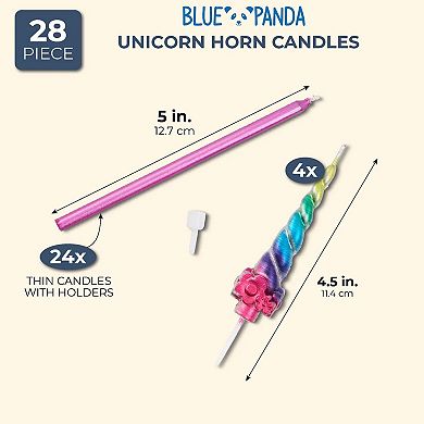 28-piece Rainbow Unicorn Horn Birthday Cake Candles Set For Party Dessert Décor