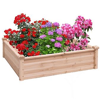 Solid Fir Wood 3.3 Ft X 3.3 Ft Raised Garden Bed Planter Box