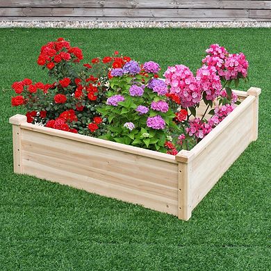 3.3 ft x 3.3 ft Raised Garden Bed Planter Box in Fir Wood for Vegetables and Herbs, Natural
