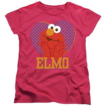 Sesame Street Patterned Elmo Heart Short Sleeve Womens Tee