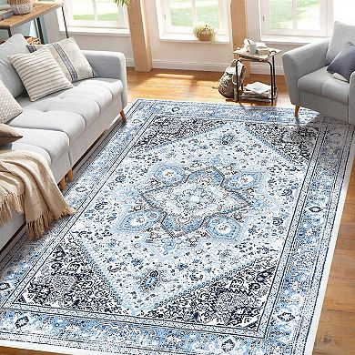 Garvee Modern Boho Floral Rug Machine Washable Vintage Throw Carpet