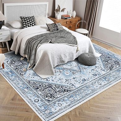 Garvee Modern Boho Floral Rug Machine Washable Vintage Throw Carpet
