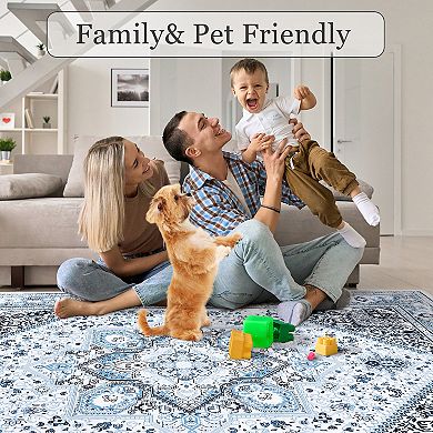 Garvee Modern Boho Floral Rug Machine Washable Vintage Throw Carpet