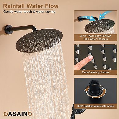 Casainc Digital 12inch 3 Function Luxury Thermostatic Shower System With 6-jet