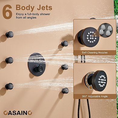 Casainc Digital 12inch 3 Function Luxury Thermostatic Shower System With 6-jet