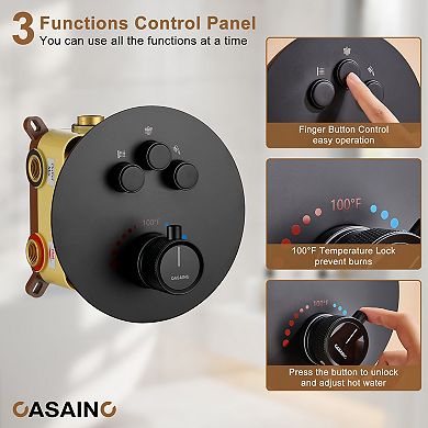 Casainc Digital 12inch 3 Function Luxury Thermostatic Shower System With 6-jet