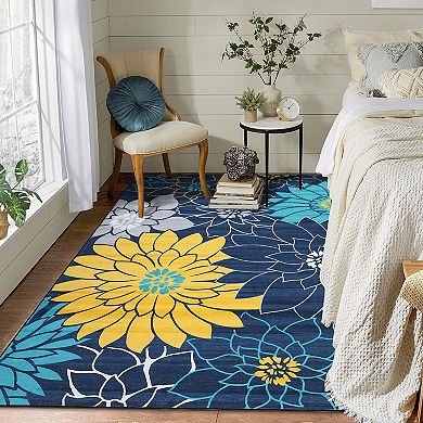 Glowsol Contemporary Floral Print Area Rug Soft Washable Carpet For Living Room