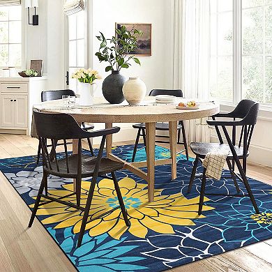Glowsol Contemporary Floral Print Area Rug Soft Washable Carpet For Living Room
