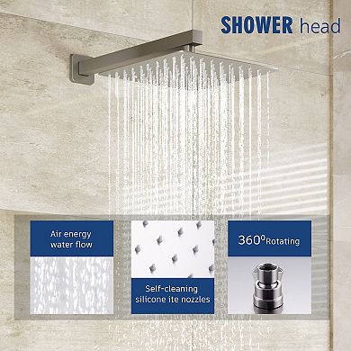 12" Wall Mounted Shower System Set Handheld Spray & Tub Spout