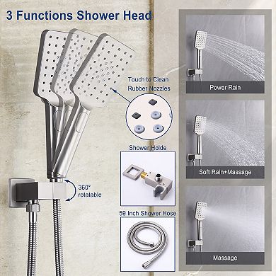 12" Wall Mounted Shower System Set Handheld Spray & Tub Spout