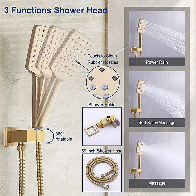 12" Wall Mounted Shower System Set Handheld Spray & Tub Spout