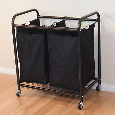 Bronze Laundry Hamper Cart With 2 Black Sorter Bags