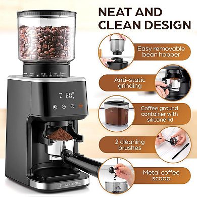 Zulay Kitchen Touchscreen Coffee Grinder Includes Metal Scooper & 2 Cleaning Brushes