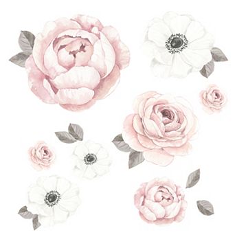 Lambs & Ivy Floral Garden Large Pink/white Watercolor Flowers Wall Decals
