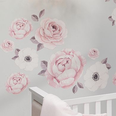 Lambs & Ivy Floral Garden Large Pink/white Watercolor Flowers Wall Decals