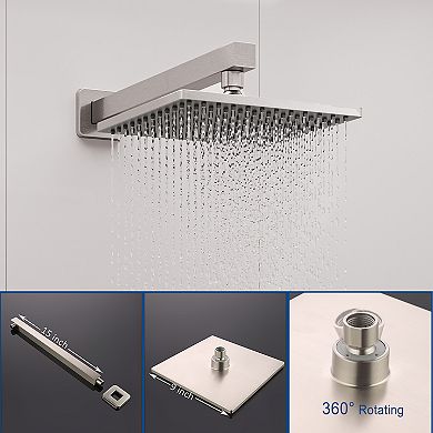 9" Wall Mounted Square Shower System Set Single Handle