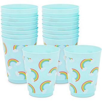 Blue Plastic Tumbler Cups, Pastel Rainbow Party Supplies (16 Oz, 16 Pack)