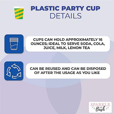 Blue Plastic Tumbler Cups, Pastel Rainbow Party Supplies (16 Oz, 16 Pack)