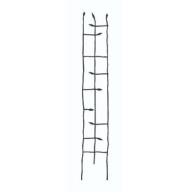 6-Ft Narrow Garden Trellis with Twig Leaf Design, Black Metal Climbing Support, Black
