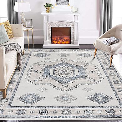 Garvee Boho Farmhouse Rug Geometric Print Vintage Washable Throw Carpet