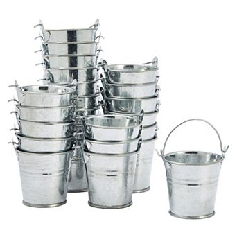 24 Pack Mini Metal Buckets with Handles for Party Favors, Pails, 2 x 2 in