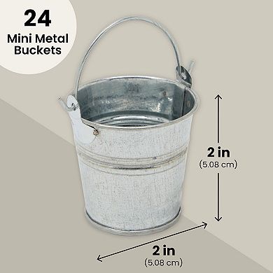 24 Pack Mini Metal Buckets With Handles For Party Favors, Pencils, 2 X 2 In