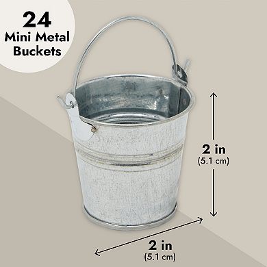 24 Pack Mini Metal Buckets With Handles For Party Favors, Pencils, 2 X 2 In
