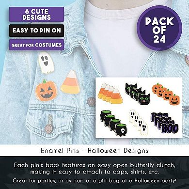 24pc Halloween Pins Enamel Lapel Pumpkin Spooky Ghost Cat For Party Costume 1.1”