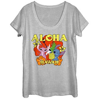 Disney's Lilo & Stitch Juniors' Aloha Angel And Stitch Scoop Neck Graphic Tee