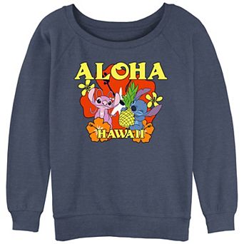 Disney's Lilo & Stitch Juniors' Aloha Angel And Stitch Slouchy Terry Graphic Pullover