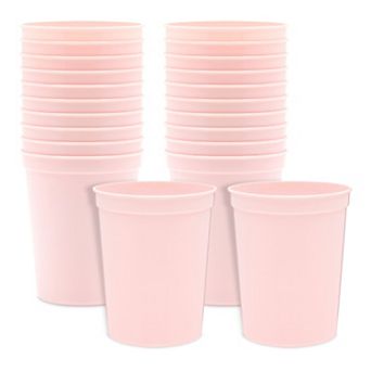 24x Reusable Plastic Stadium Cups For Celebration Birthday Party Light Pink 16oz