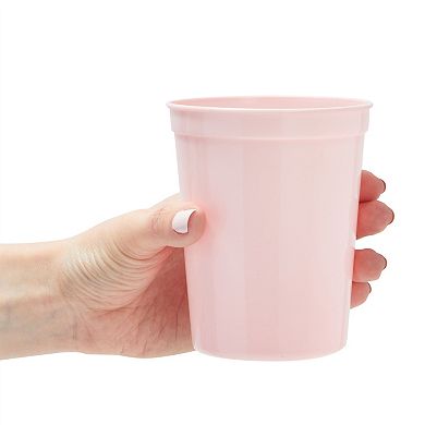 24x Reusable Plastic Stadium Cups For Celebration Birthday Party Light Pink 16oz