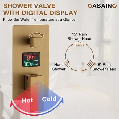 3 Function Digital Display Single Handle 1-spray Dual Shower System Set 1.8 Gpm