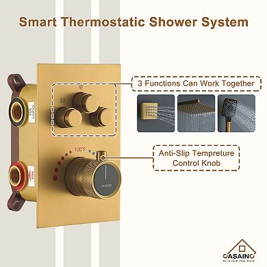 12" Wall Mounted Shower System Set Handheld Spray & 6 Body Jets