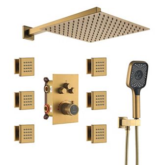 12" Wall Mounted Shower System Set Handheld Spray & 6 Body Jets