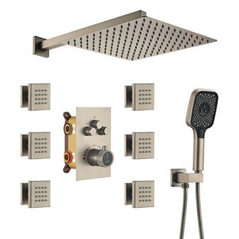 12" Wall Mounted Shower System Set Handheld Spray & 6 Body Jets